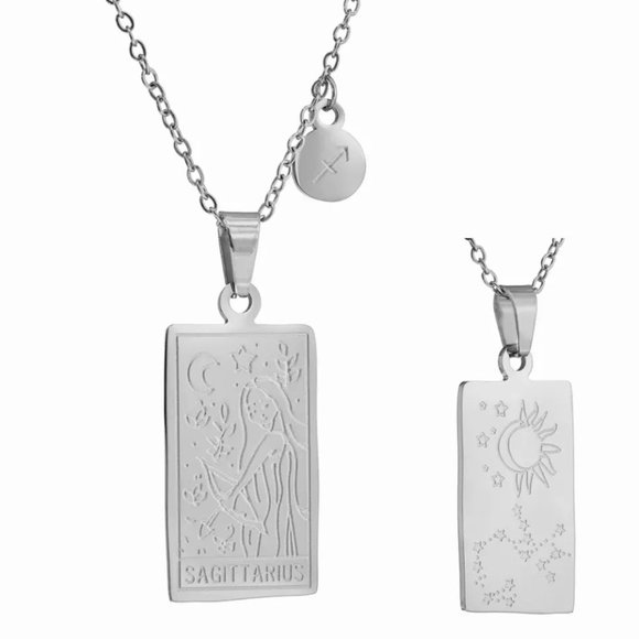 Sterling Silver SAGITTARIUS Stainless Steel Zodiac Sign Constellation Necklace - Picture 1 of 2